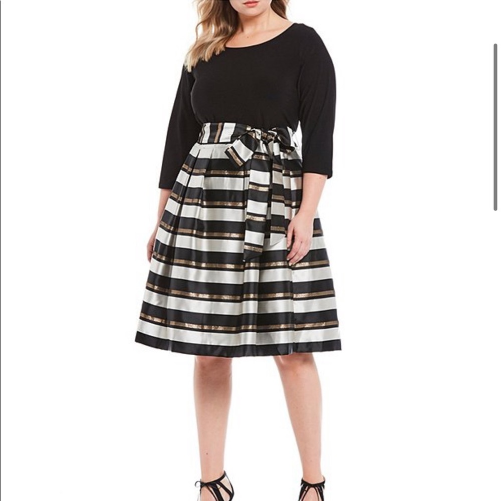 Metallic Stripe Tie Waist Fit and Flare Dress NWOT 106